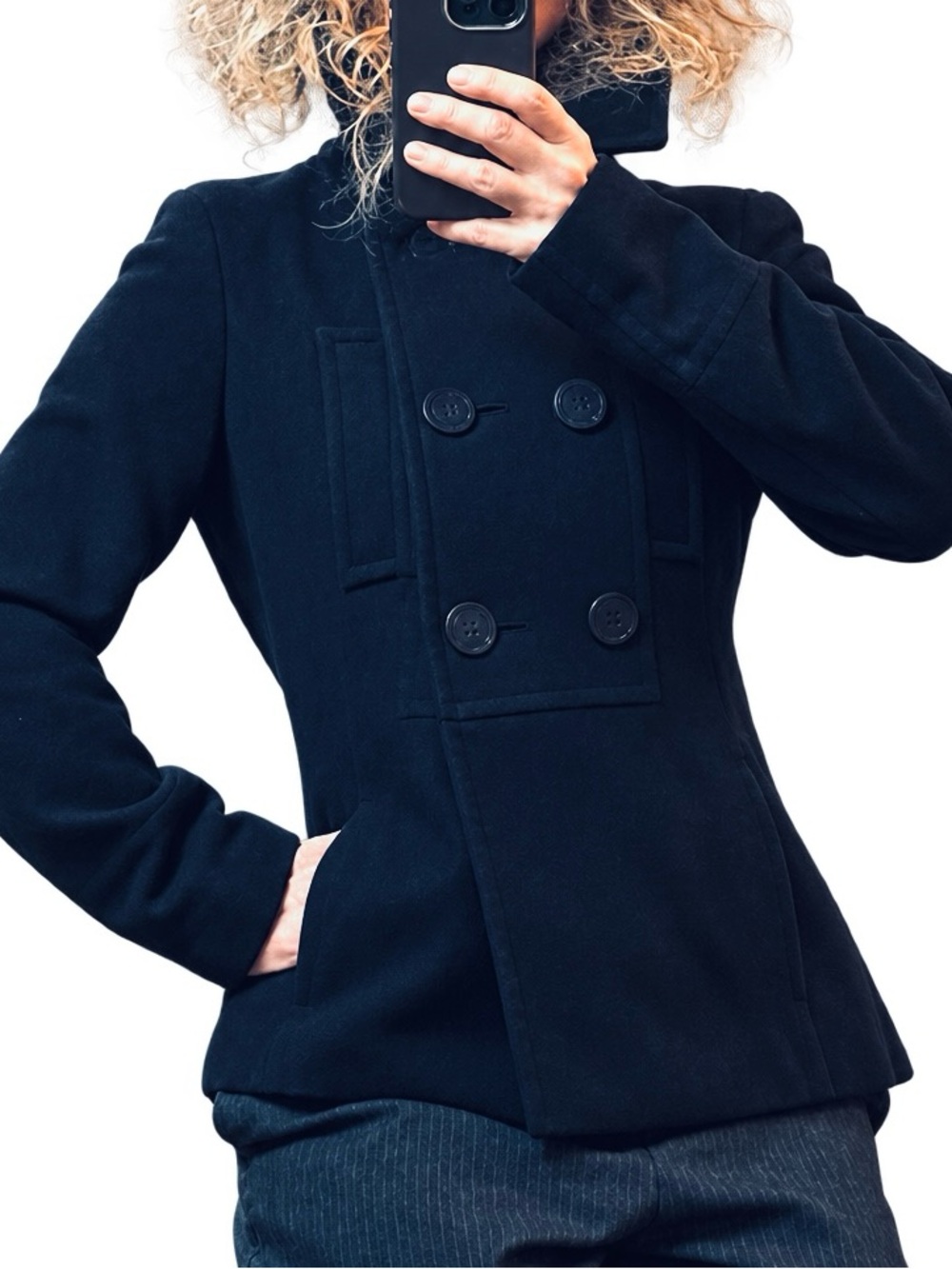 Women's dark blue Double-Breasted Wool Blend Peacoat